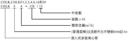CDLK，CDLKF浸入式多級(jí)離心泵型號(hào)定義